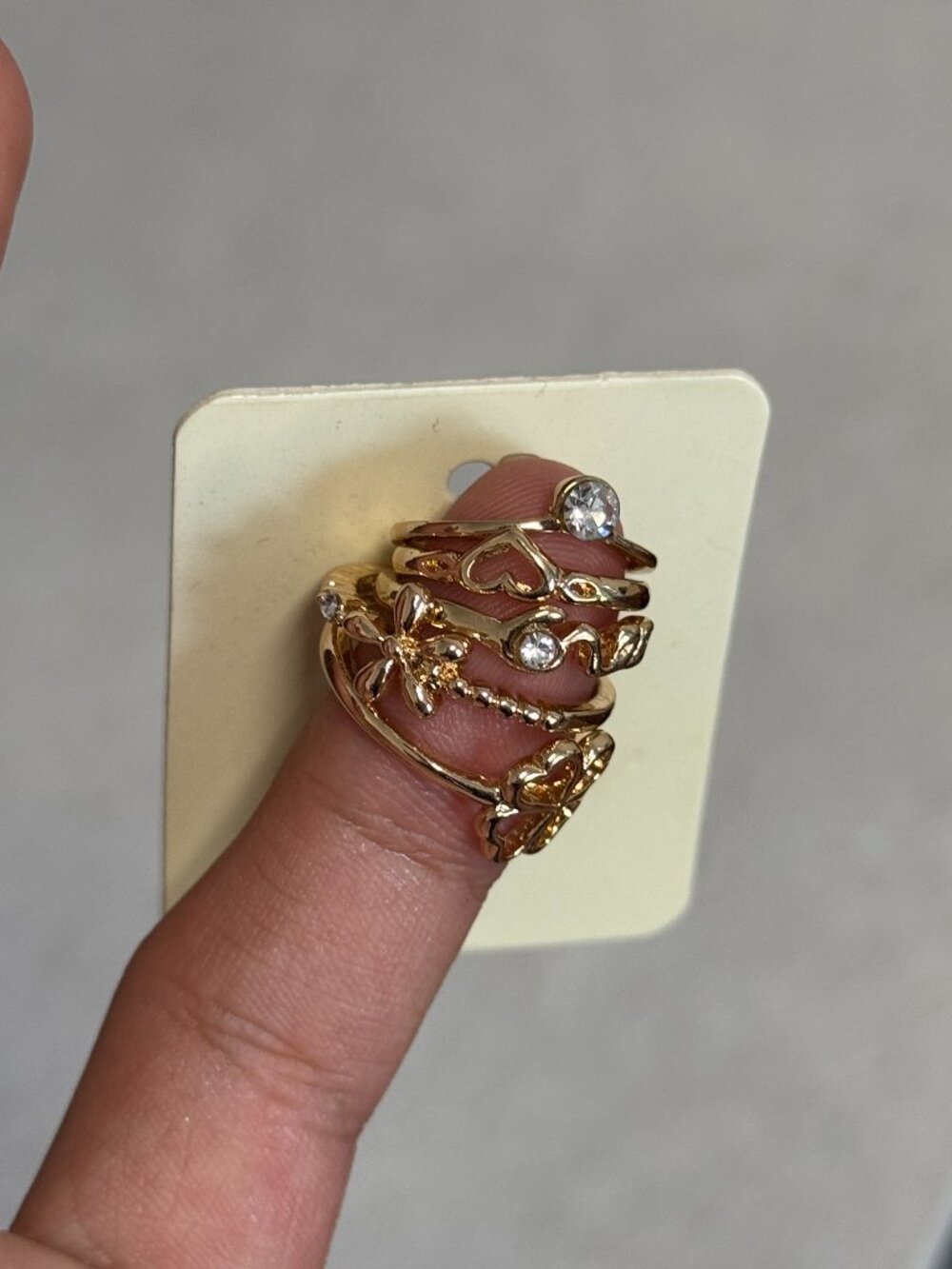 Dainty Gold Crystal Stackable Rings Set
